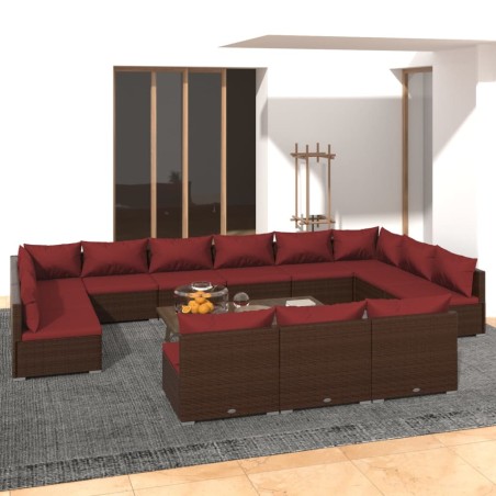 vidaXL Set muebles de jardín 13 piezas cojines ratán sintético marrón
