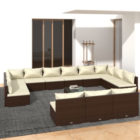 vidaXL Set muebles de jardín 14 pzas y cojines ratán sintético marrón