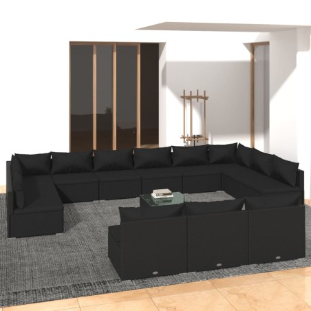 vidaXL Set de muebles de jardín 14 pzas cojines ratán sintético negro