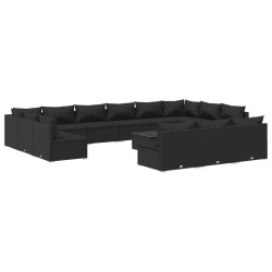 vidaXL Set de muebles de jardín 14 pzas cojines ratán sintético negro
