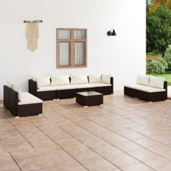 vidaXL Set muebles de jardín 9 pzas y cojines ratán sintético marrón