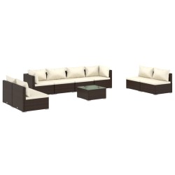vidaXL Set muebles de jardín 9 pzas y cojines ratán sintético marrón