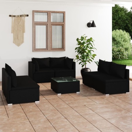 vidaXL Set de muebles de jardín 7 pzas y cojines ratán sintético negro