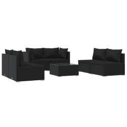 vidaXL Set de muebles de jardín 7 pzas y cojines ratán sintético negro