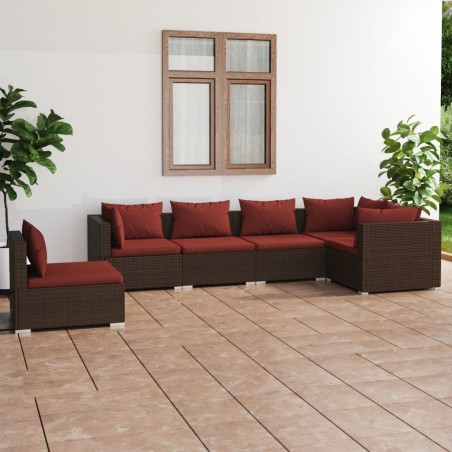 vidaXL Set muebles de jardín 6 piezas y cojines ratán sintético marrón