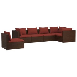 vidaXL Set muebles de jardín 6 piezas y cojines ratán sintético marrón