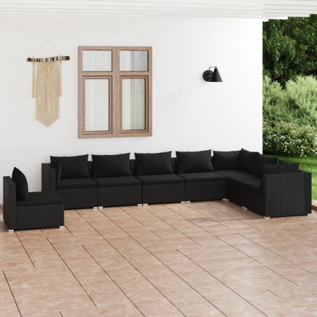 vidaXL Set de muebles de jardín 8 pzas y cojines ratán sintético negro