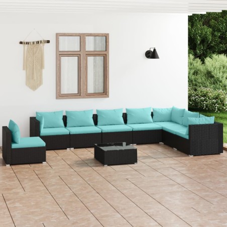 vidaXL Set de muebles de jardín 9 pzas y cojines ratán sintético negro