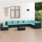 vidaXL Set de muebles de jardín 9 pzas y cojines ratán sintético negro