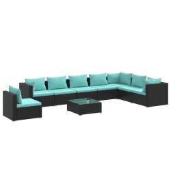 vidaXL Set de muebles de jardín 9 pzas y cojines ratán sintético negro