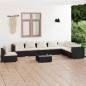 vidaXL Set muebles de jardín 9 pzas y cojines ratán sintético negro vidaXL Set muebles de jardín 9 pzas y cojines ratán sintético negro