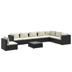 vidaXL Set muebles de jardín 9 pzas y cojines ratán sintético negro