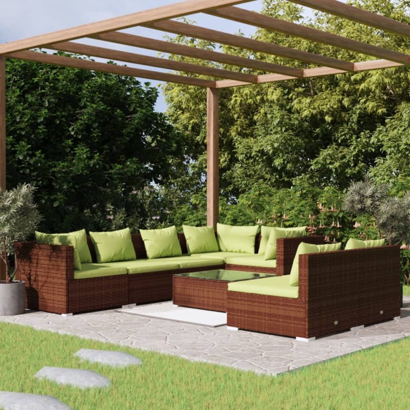 vidaXL Set sofás de jardín 8 piezas y cojines ratán sintético marrón vidaXL Set sofás de jardín 8 piezas y cojines ratán sintético marrón
