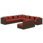 vidaXL Set muebles de jardín 9 piezas y cojines ratán sintético marrón vidaXL Set muebles de jardín 9 piezas y cojines ratán sintético marrón