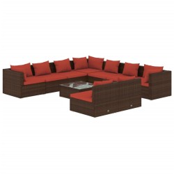vidaXL Set muebles de jardín 10 pzas y cojines ratán sintético marrón