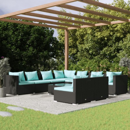 vidaXL Set de muebles de jardín 10 pzas cojines ratán sintético negro