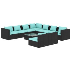 vidaXL Set de muebles de jardín 10 pzas cojines ratán sintético negro