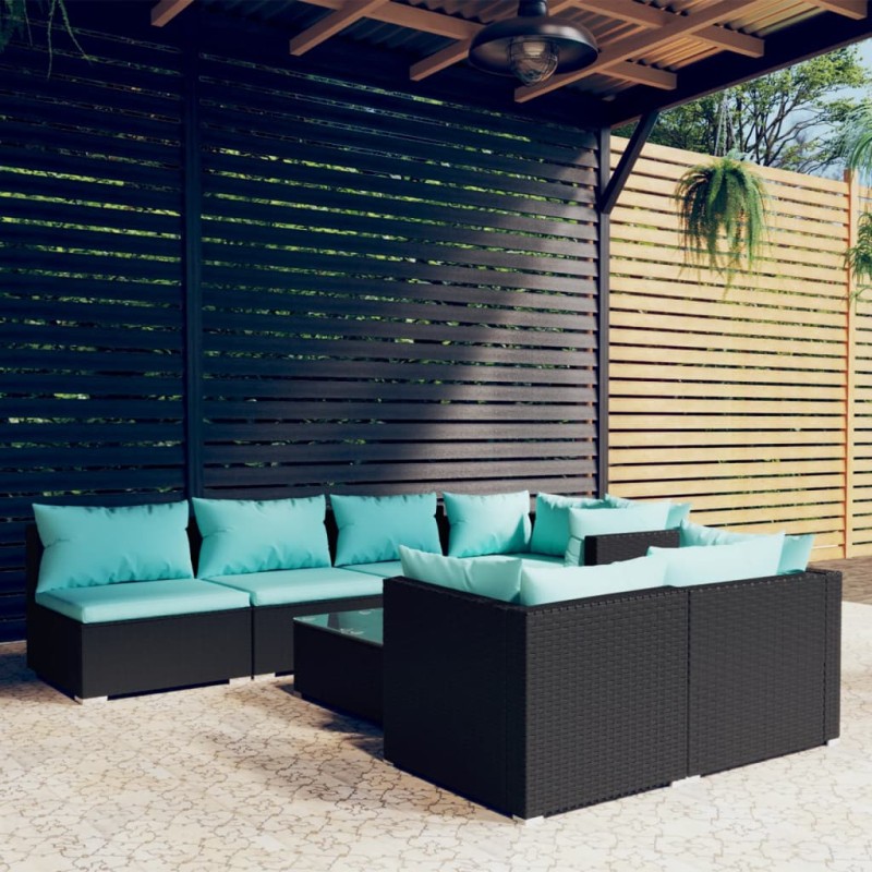 vidaXL Set de muebles de jardín 8 pzas y cojines ratán sintético negro