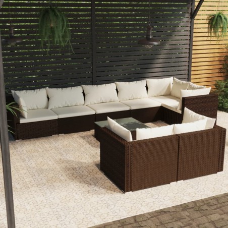 vidaXL Set muebles de jardín 9 piezas y cojines ratán sintético marrón