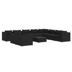 vidaXL Set muebles de jardín 11 pzas y cojines ratán sintético negro