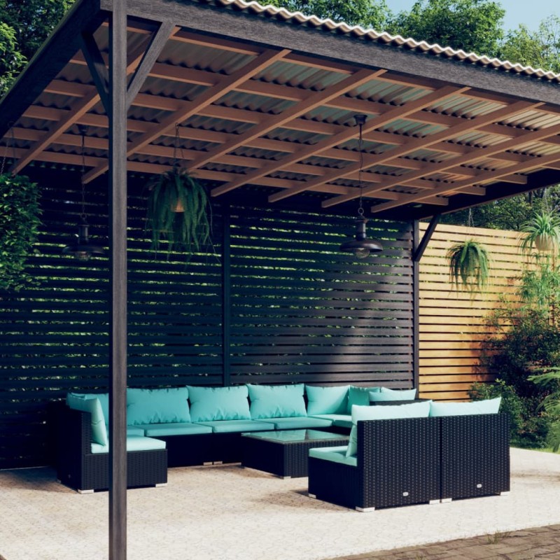 vidaXL Set de muebles de jardín 10 pzas cojines ratán sintético negro