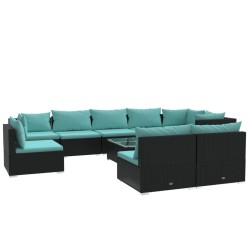 vidaXL Set de muebles de jardín 10 pzas cojines ratán sintético negro