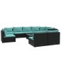 vidaXL Set de muebles de jardín 10 pzas cojines ratán sintético negro