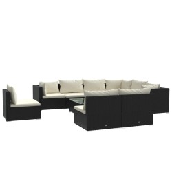 vidaXL Set de muebles de jardín 10 pzas cojines ratán sintético negro