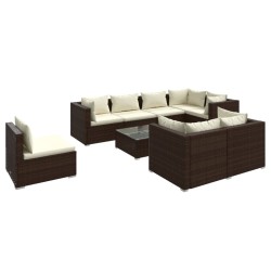 vidaXL Set muebles de jardín 9 piezas y cojines ratán sintético marrón