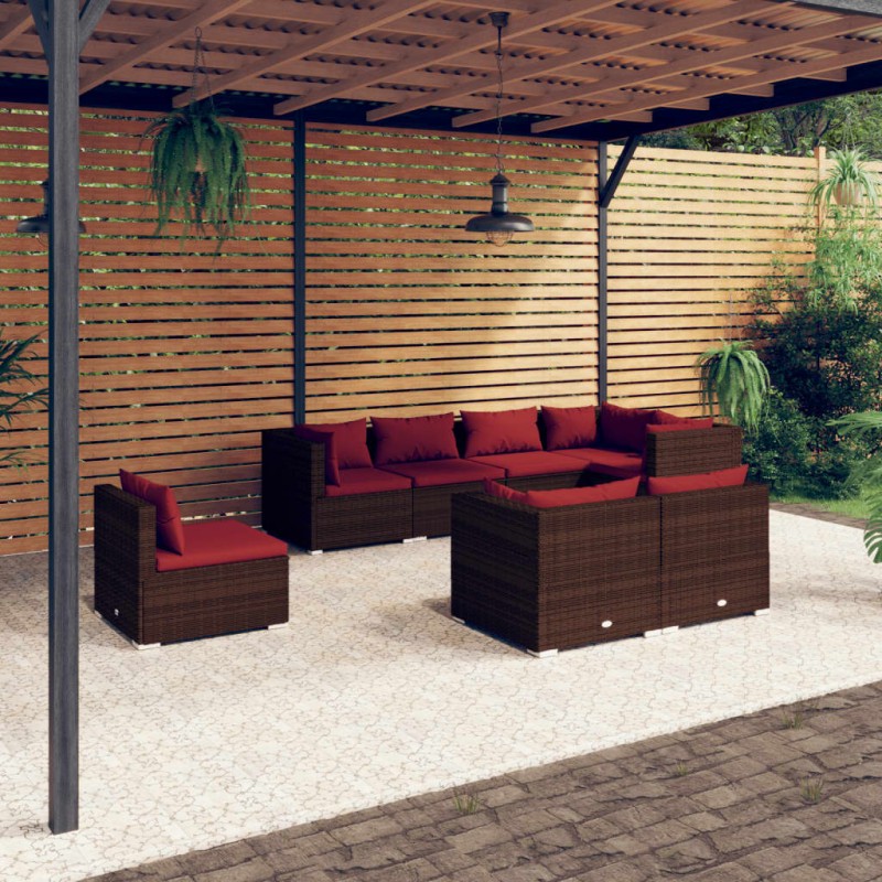vidaXL Set muebles de jardín 8 piezas y cojines ratán sintético marrón vidaXL Set muebles de jardín 8 piezas y cojines ratán sintético marrón