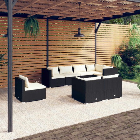 vidaXL Set de muebles de jardín 8 pzas y cojines ratán sintético negro