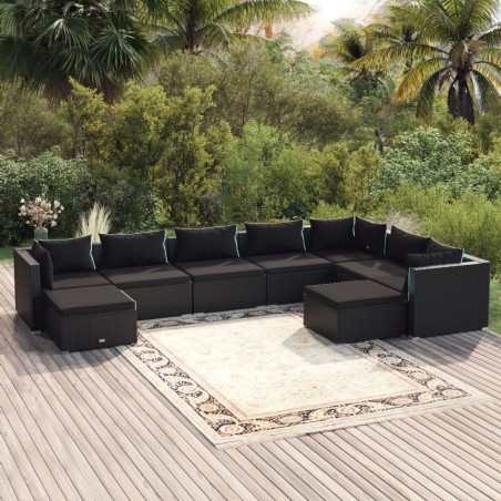 vidaXL Set de muebles de jardín 9 pzas y cojines ratán sintético negro