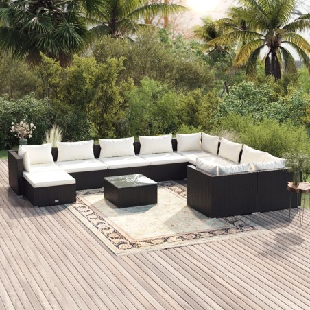 vidaXL Set de muebles de jardín 11 pzas cojines ratán sintético negro