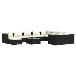 vidaXL Set de muebles de jardín 11 pzas cojines ratán sintético negro