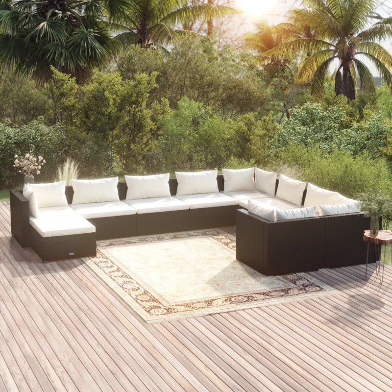 vidaXL Set de muebles de jardín 10 pzas cojines ratán sintético negro vidaXL Set de muebles de jardín 10 pzas cojines ratán sintético negro