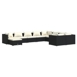 vidaXL Set de muebles de jardín 10 pzas cojines ratán sintético negro