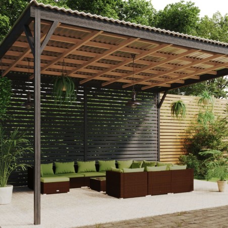vidaXL Set muebles de jardín 12 pzas y cojines ratán sintético marrón