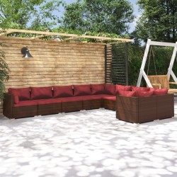 vidaXL Set muebles de jardín 9 piezas y cojines ratán sintético marrón