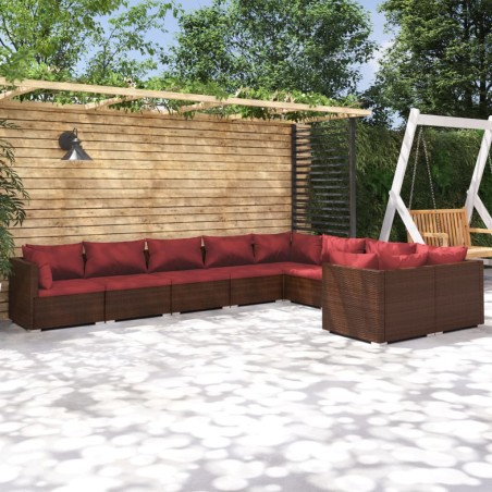 vidaXL Set muebles de jardín 9 piezas y cojines ratán sintético marrón