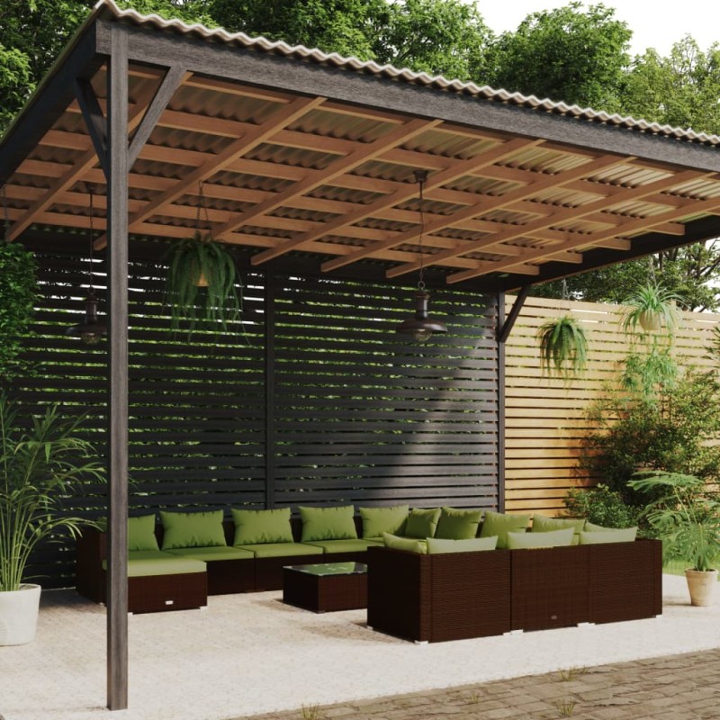 vidaXL Set muebles de jardín 13 pzas y cojines ratán sintético marrón vidaXL Set muebles de jardín 13 pzas y cojines ratán sintético marrón