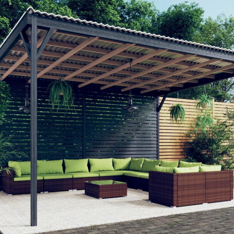 vidaXL Set muebles de jardín 11 pzas y cojines ratán sintético marrón vidaXL Set muebles de jardín 11 pzas y cojines ratán sintético marrón