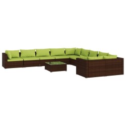 vidaXL Set muebles de jardín 11 pzas y cojines ratán sintético marrón
