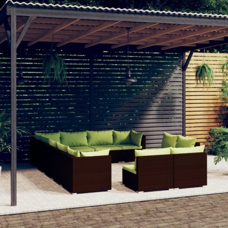 vidaXL Set de muebles de jardín 12 pzas cojines ratán sintético marrón