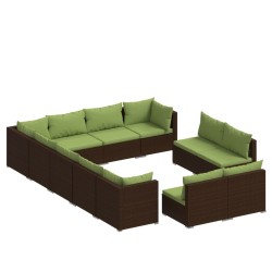vidaXL Set de muebles de jardín 12 pzas cojines ratán sintético marrón