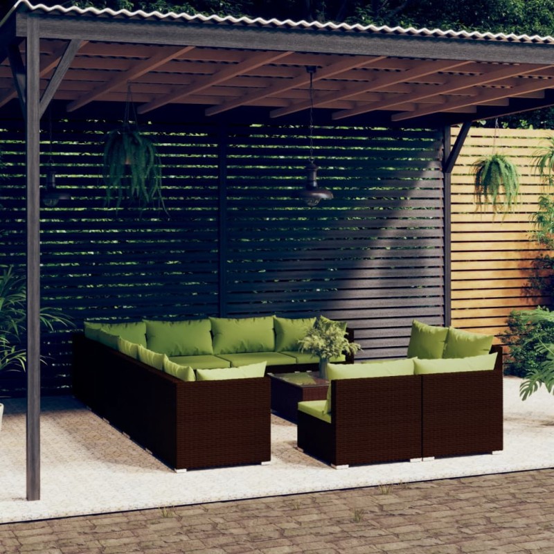 vidaXL Set muebles de jardín 13 pzas y cojines ratán sintético marrón vidaXL Set muebles de jardín 13 pzas y cojines ratán sintético marrón