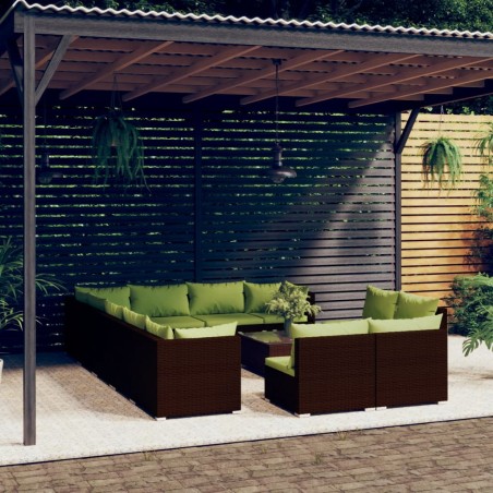vidaXL Set muebles de jardín 13 pzas y cojines ratán sintético marrón