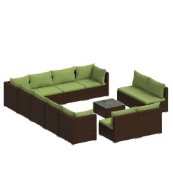 vidaXL Set muebles de jardín 13 pzas y cojines ratán sintético marrón
