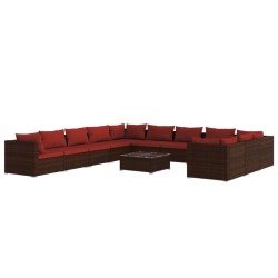 vidaXL Set muebles de jardín 12 pzas y cojines ratán sintético marrón
