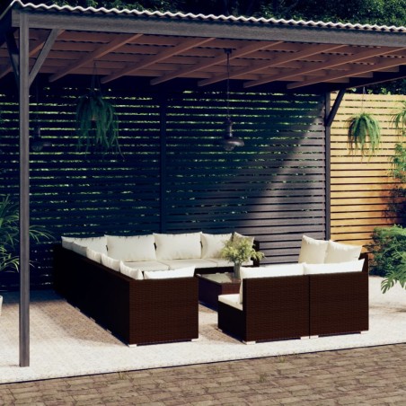 vidaXL Set de muebles de jardín 13 pzas cojines ratán sintético marrón