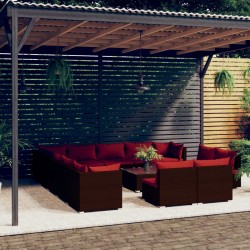 vidaXL Set muebles de jardín 14 pzas y cojines ratán sintético marrón
